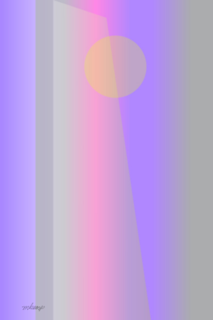 Violet, lavender, and magenta vertical gradients dominate this abstract digital artwork with a soft white circular shape emerging at the top center.