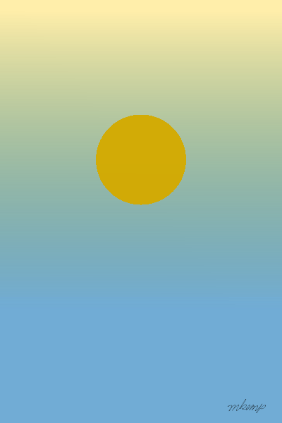 A solid mustard yellow circle is centered against a vertical gradient background that transitions from a pale cream color at the top to a light sky blue at the bottom, creating a smooth color blend across the entire rectangular field.