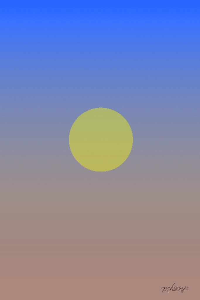 A solid yellow circle centered against a smooth gradient background that transitions from a light blue at the top to a soft, muted pinkish-brown at the bottom, creating a simple and clean graphic composition.