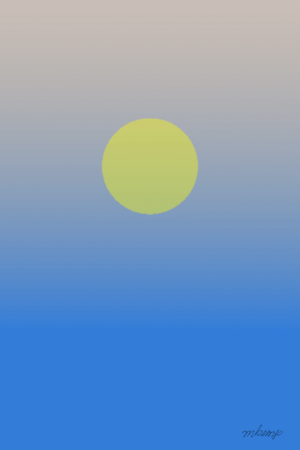 A solid lime green circle centered on a vertical gradient background that transitions from a light grey at the top to a medium blue at the bottom. The composition is flat and graphic, featuring a simple geometric shape against a smooth color field.