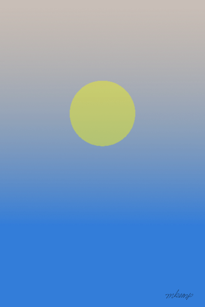 A solid lime green circle centered on a vertical gradient background that transitions from a light grey at the top to a medium blue at the bottom. The composition is flat and graphic, featuring a simple geometric shape against a smooth color field.