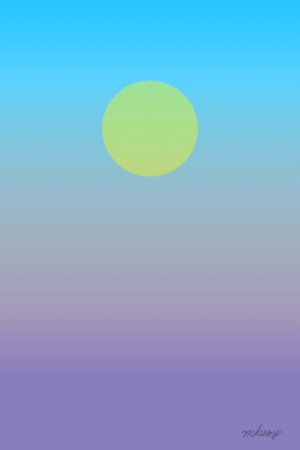 A solid lime green circle is centered in the upper portion of the image. The background features a smooth vertical gradient that transitions from a bright sky blue at the top to a soft lavender purple at the bottom edge.