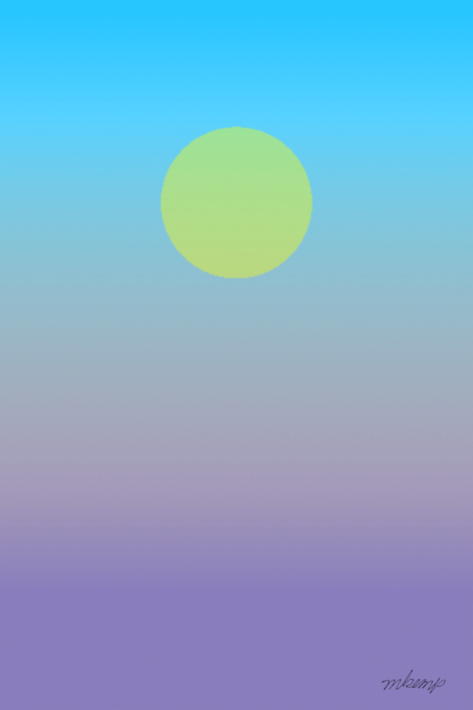 A solid lime green circle is centered in the upper portion of the image. The background features a smooth vertical gradient that transitions from a bright sky blue at the top to a soft lavender purple at the bottom edge.