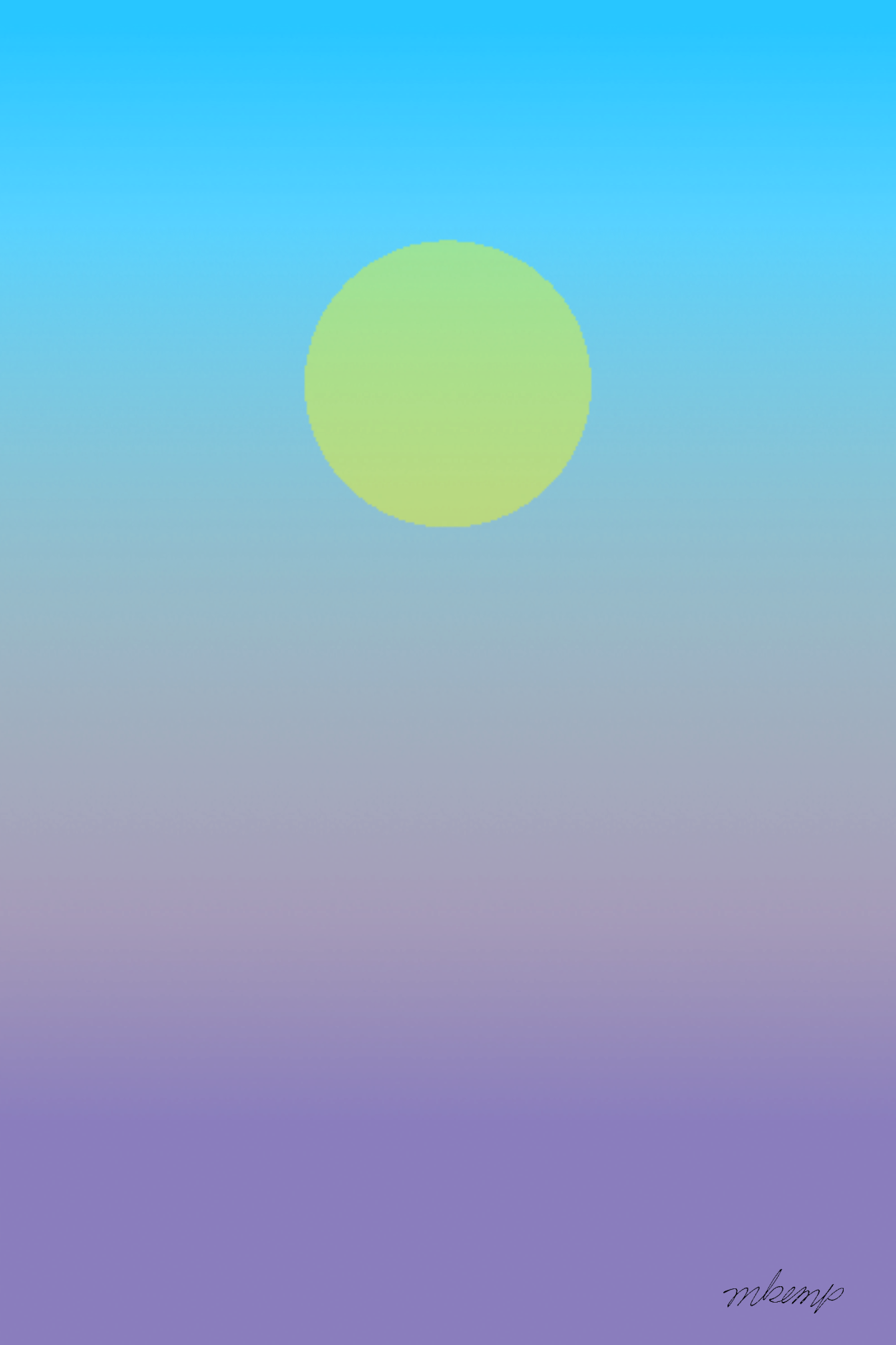 A solid lime green circle is centered in the upper portion of the image. The background features a smooth vertical gradient that transitions from a bright sky blue at the top to a soft lavender purple at the bottom edge.