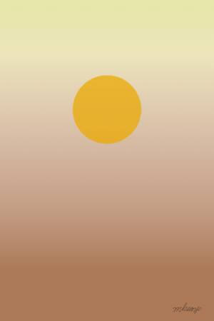 A solid yellow circle is centered in the upper portion of the image, set against a vertical gradient background that transitions from a pale cream color at the top to a warm, earthy brown tone at the bottom of the composition.