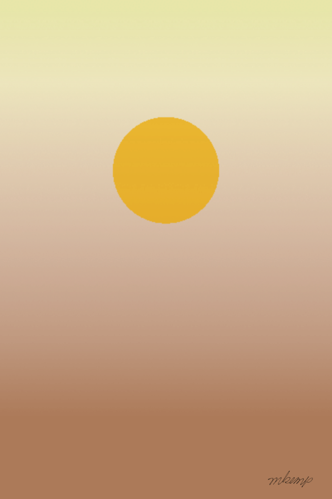 A solid yellow circle is centered in the upper portion of the image, set against a vertical gradient background that transitions from a pale cream color at the top to a warm, earthy brown tone at the bottom of the composition.
