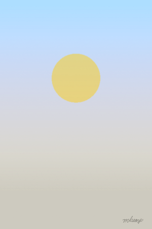 A rectangular art print featuring a vertical gradient background transitioning from light blue at the top to a muted beige at the bottom, with a solid yellow circle centered in the upper half.