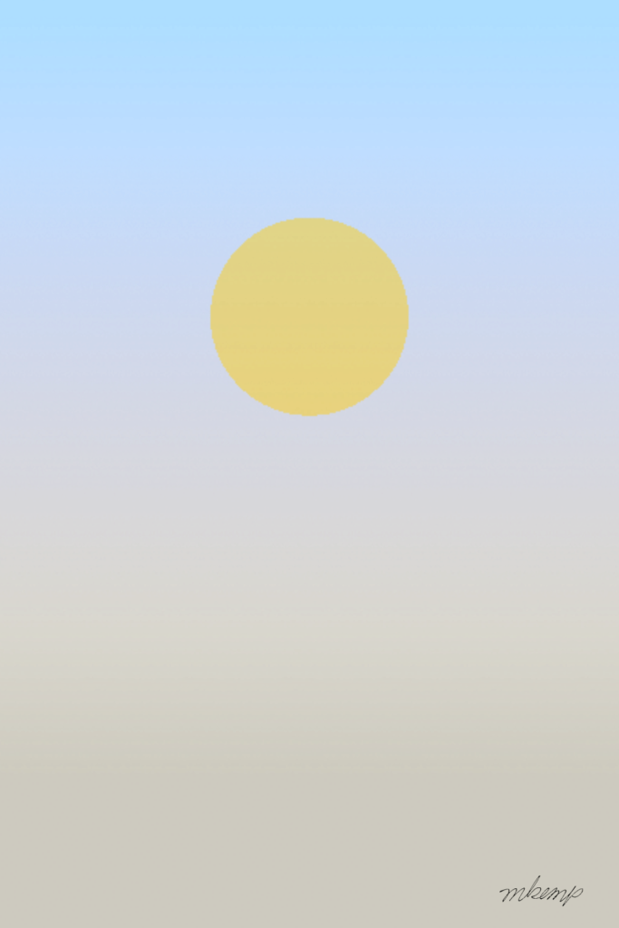 A rectangular art print featuring a vertical gradient background transitioning from light blue at the top to a muted beige at the bottom, with a solid yellow circle centered in the upper half.
