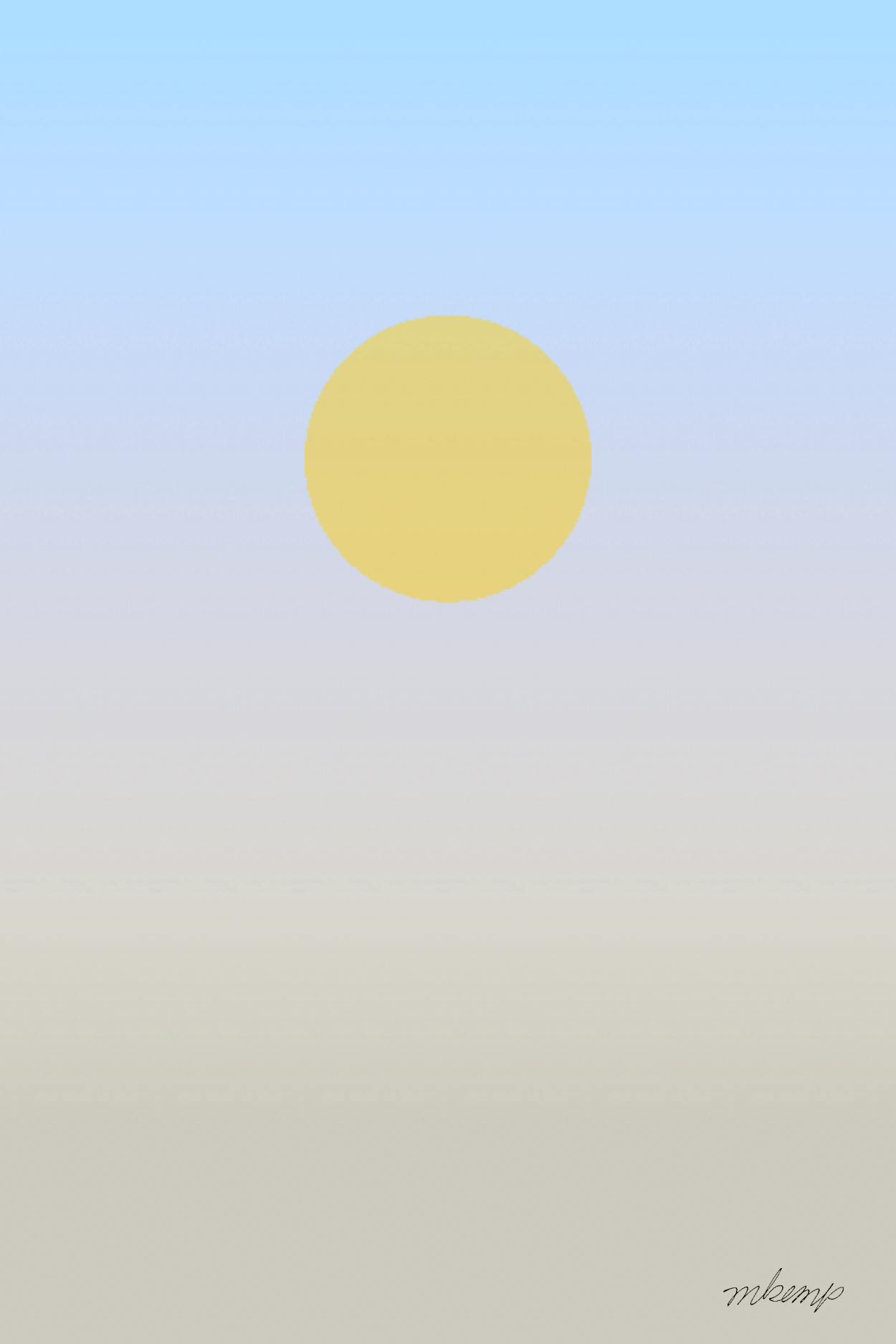A rectangular art print featuring a vertical gradient background transitioning from light blue at the top to a muted beige at the bottom, with a solid yellow circle centered in the upper half.