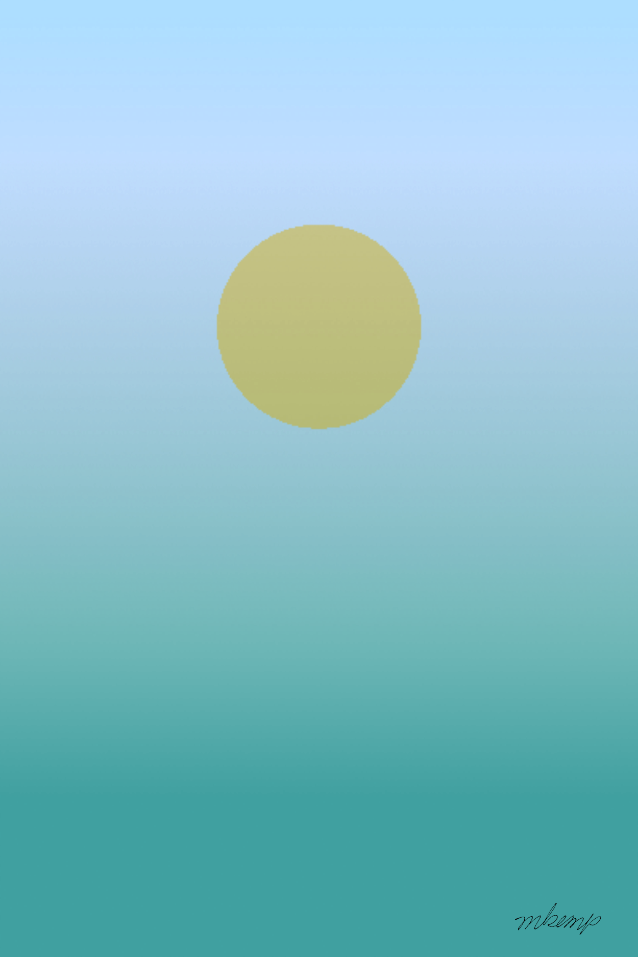 A solid, pale yellow circle is centered in the upper portion of the frame. The background features a smooth, vertical gradient that transitions from a light sky blue at the top to a deeper, saturated teal at the bottom edge.