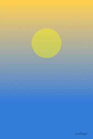 A solid yellow circle is centered in the upper portion of the image. The background features a vertical gradient that transitions from a warm golden yellow at the top to a soft gray in the middle and a vibrant blue at the bottom.