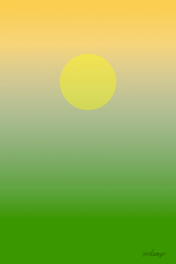 A rectangular poster print featuring a gradient background transitioning from yellow at the top to green at the bottom, with a solid yellow circle centered in the upper portion.