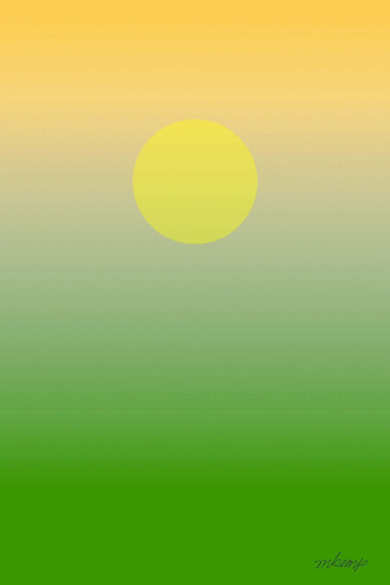 A rectangular poster print featuring a gradient background transitioning from yellow at the top to green at the bottom, with a solid yellow circle centered in the upper portion.
